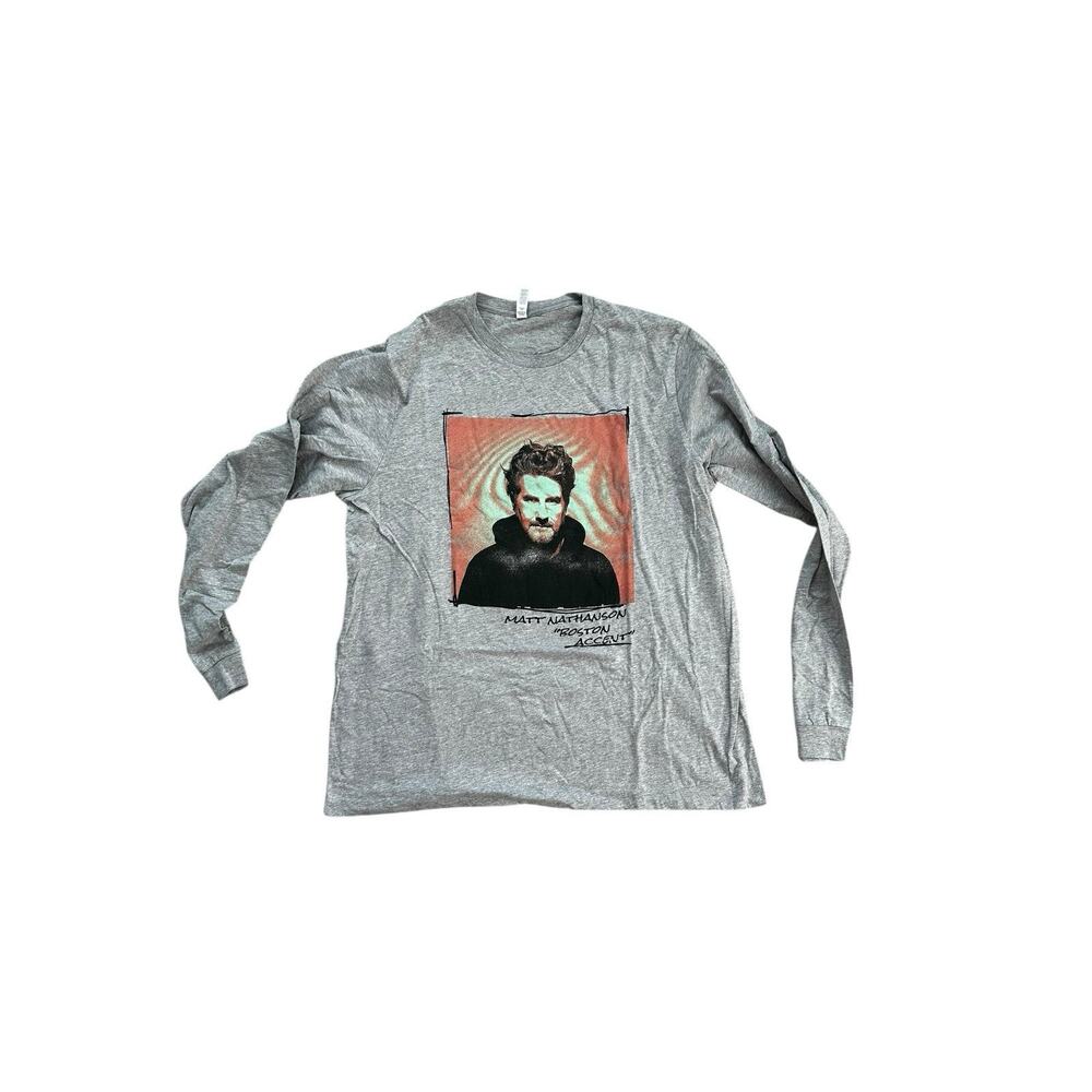 New Matt Nathanson Boston Accent Long Sleeve Gray Front Back Graphic T-shirt XXL
